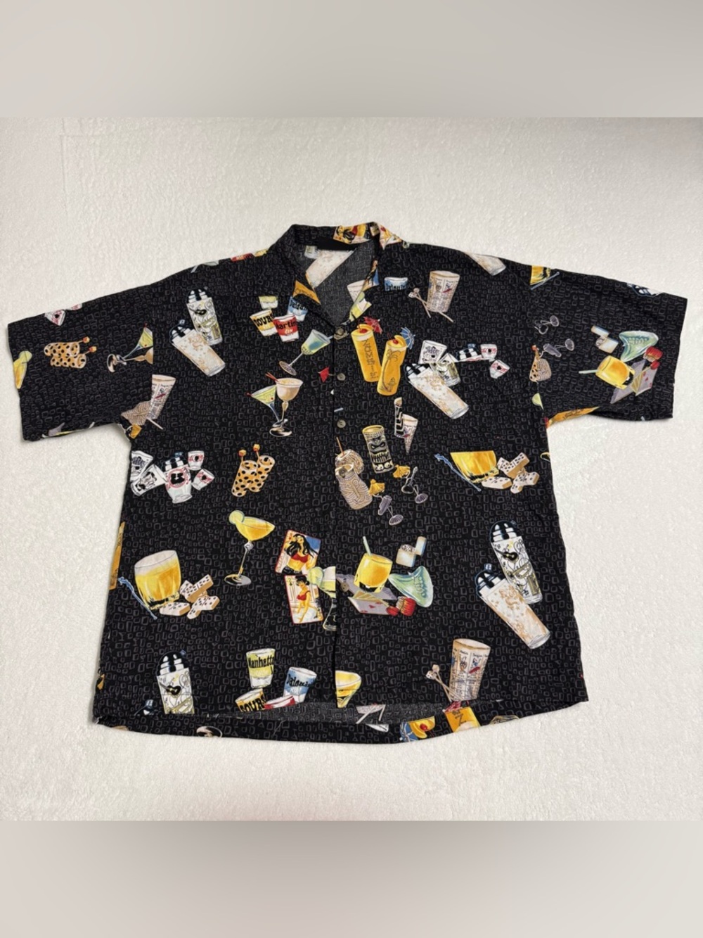 VTG Monzini collection Hawaiian shirt men’s size Large black Zombie cocktail